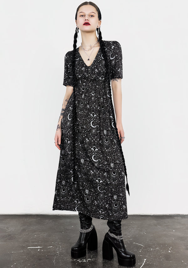 Stellaluna V Neck Button Short Sleeve Midaxi Dress