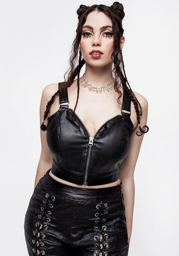 Runaway PU Leather Zipped Bralet