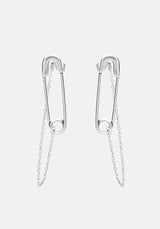 Vicious Silver Plated Safety Pin Stud Earrings With Chain